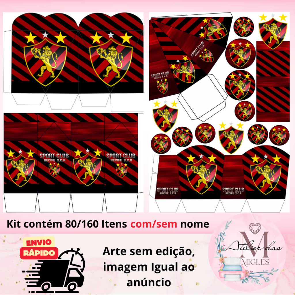 Kit com 80/160 itens lembrancinhas TIME SPORTEE CLUBE DO RECIFE (COM/SEM NOME) - Envio rápido!!!