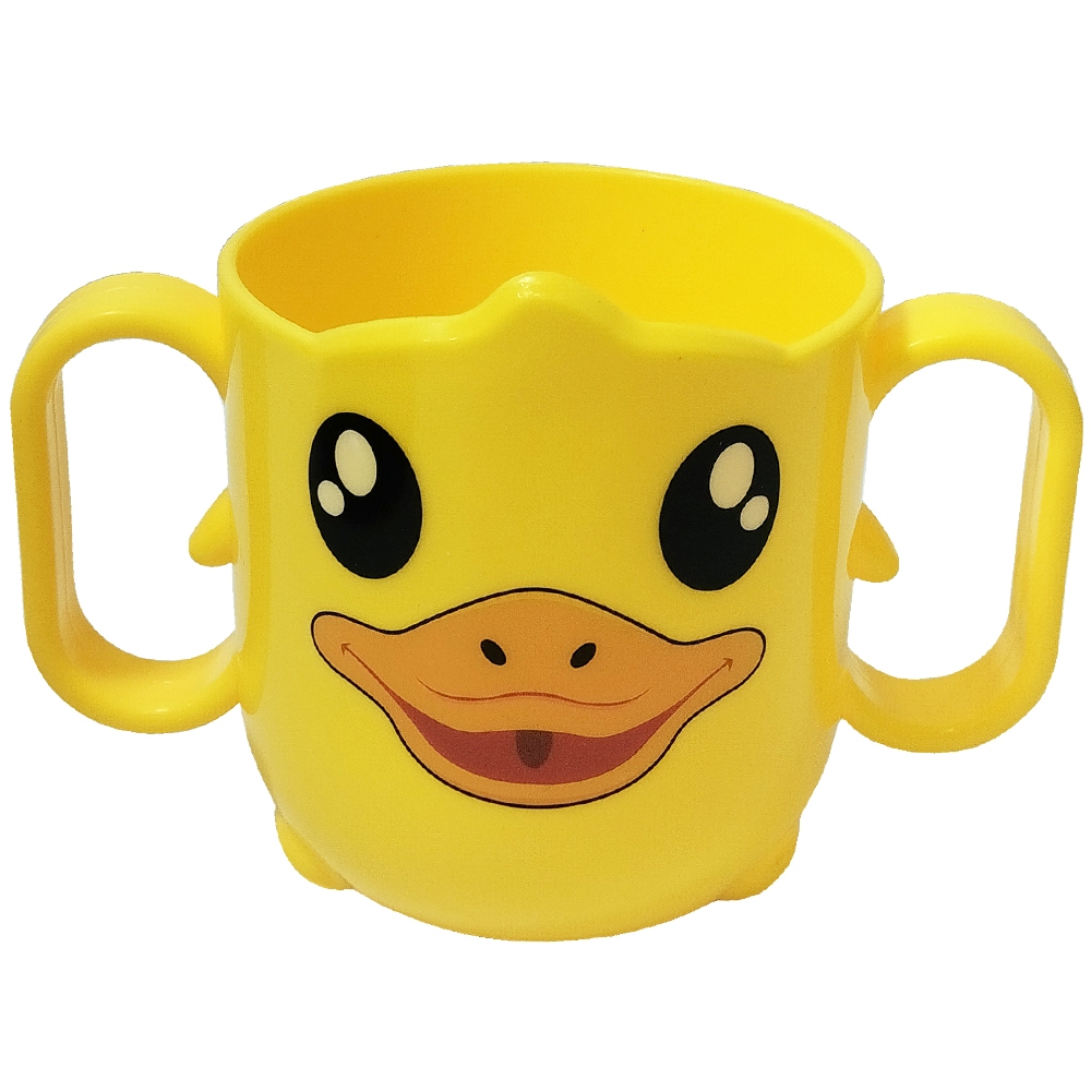Caneca Patinho Infantil 320ml Com 2 Alças Copo Plastico Pato Fofo Para Crianças, Ideal Escola e Casa