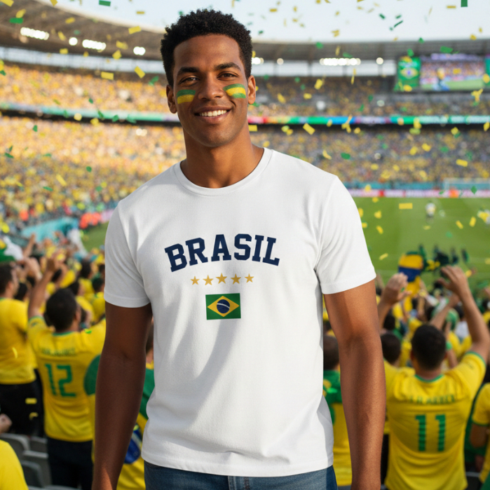 Camiseta Brasil Unissex 5 Estrelas Streetwear Algodão Estampada Verde Amarela Blusa Torcedora Copa Seleção Brasileira