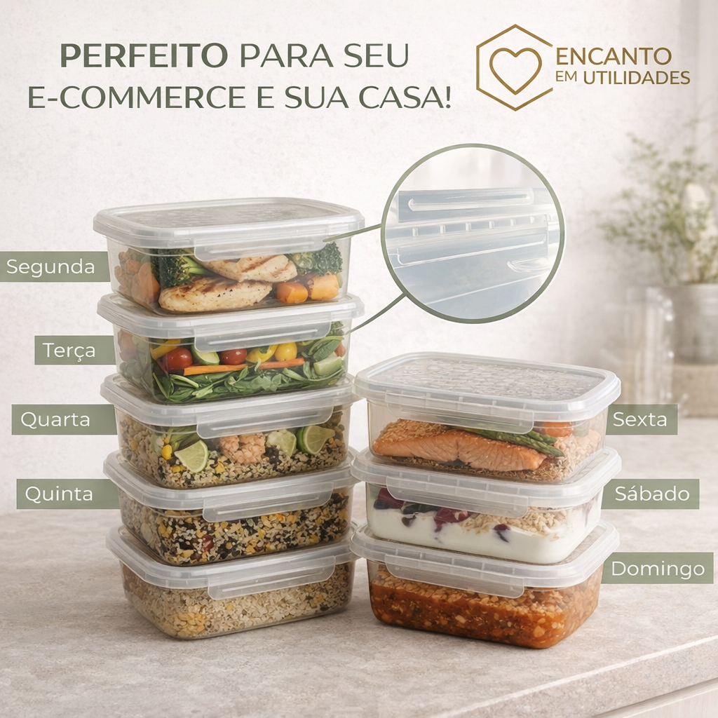 Kit 10 Marmita fitness Potes 800ml Travas Laterais --> BPA FREE organizadores de alimentos vasilhas. em Oferta na Shopee