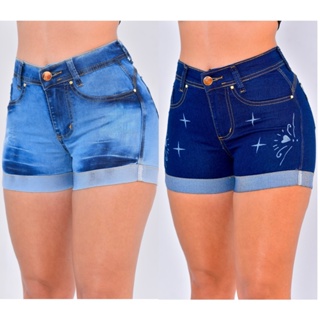 Kit 2 Short Jeans Feminino Lycra Elastano Bermuda Premium Curto Comportado Promoção em Oferta na Shopee