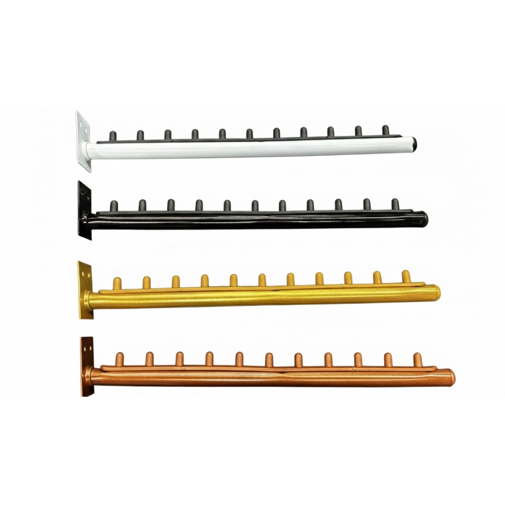 Cabideiros Rt Para Parede Arara inclinado de 40cm Para 10 Cabides Cada Branco, Preto , Dourado e Rosé