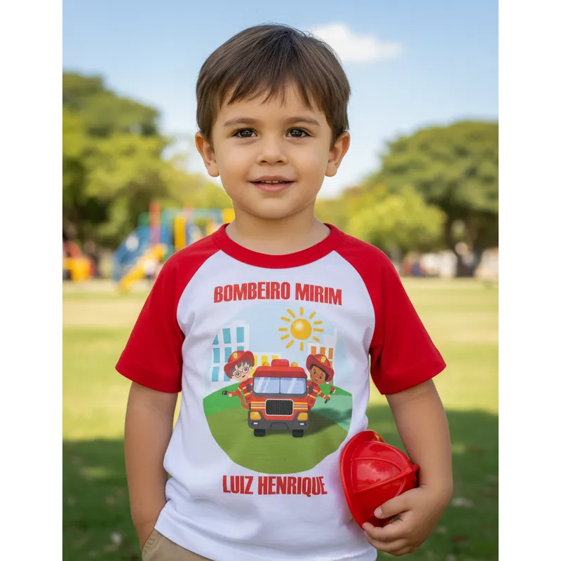 Camiseta Bombeiro Mirim ou Bombeira Mirim personalizada com nome da criança