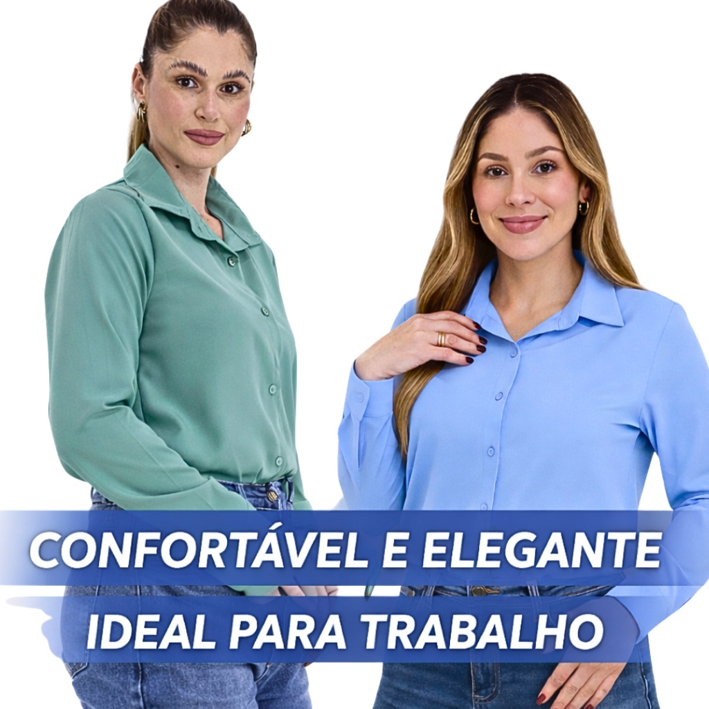 Camisa Social Feminina Elegante Manga Longa para Trabalho Escritório Confortável M G GG 2026