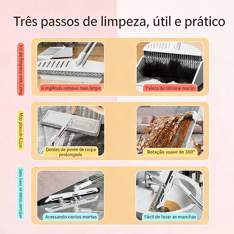 Kit Completo de 7 Peças para Limpeza Vassoura + Rodo + Pá +balde e Rodo Conjunto de esfregão -S7 · foto 2