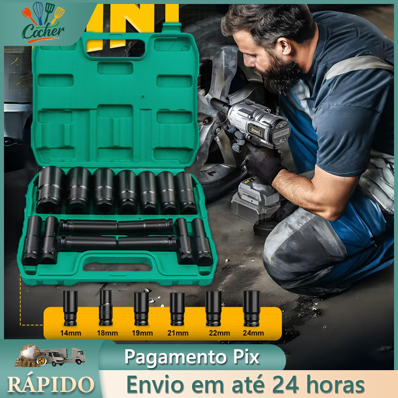Jogo de Soquetes de Impacto 15 Peças 8 A 32mm para condução de parafuso em carros em Oferta na Shopee
