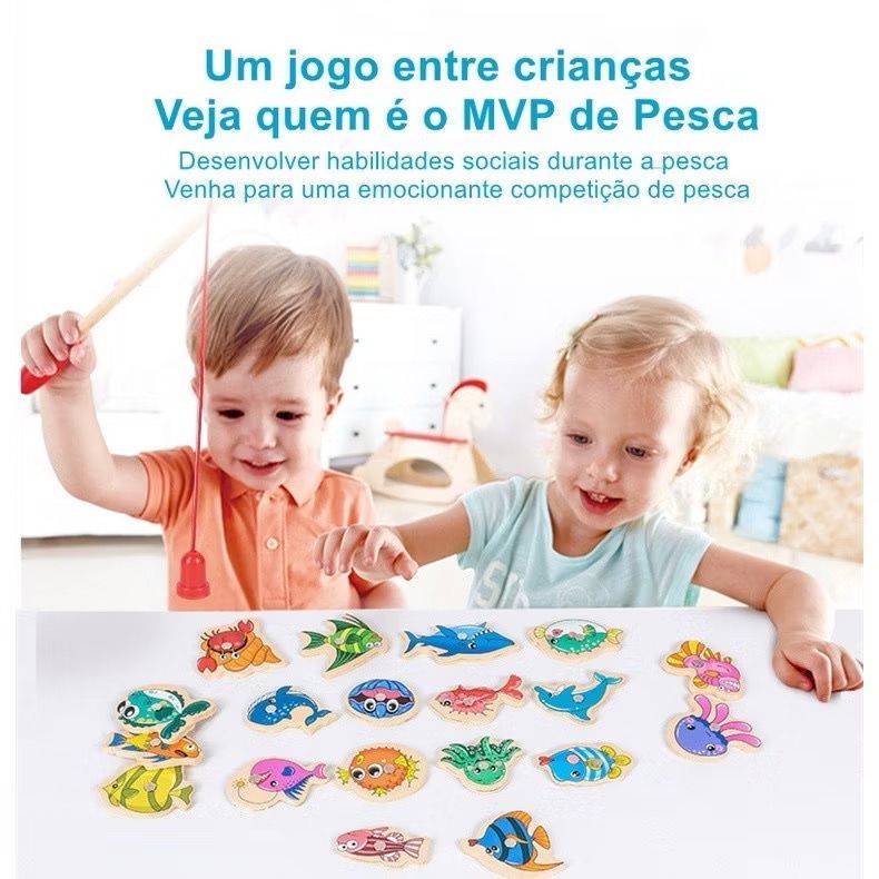 54,33,16 Peças Brinquedos Pescaria Magnéticos infantil De Madeira/Jogos Educacionais Para Crianças Montessori — imagem 2 de 2