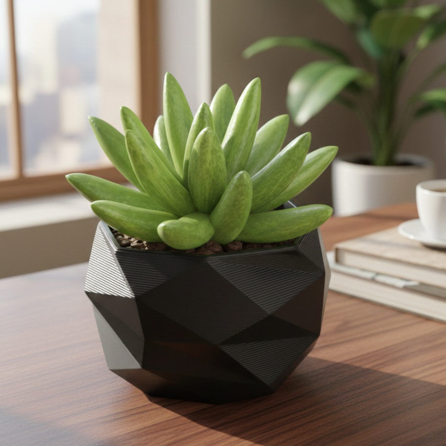 Kit 2 Vasos Octanais Geométricos Modernos - Cachepot para Suculentas e Cactos - Decoração Minimalista Impressão 3D