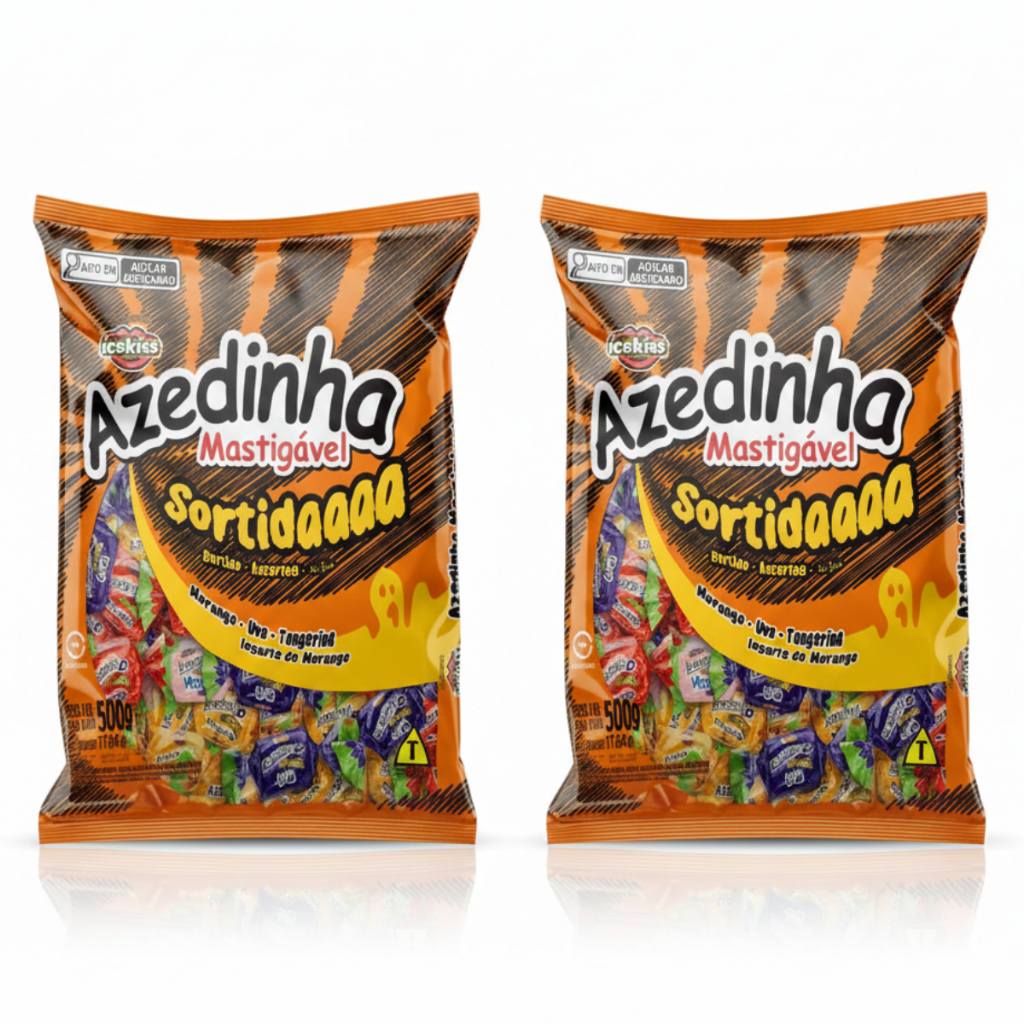 Kit 2 Pacote Bala Sortida Azedinha Mastigável Goma Doce Aniversario Original 500g