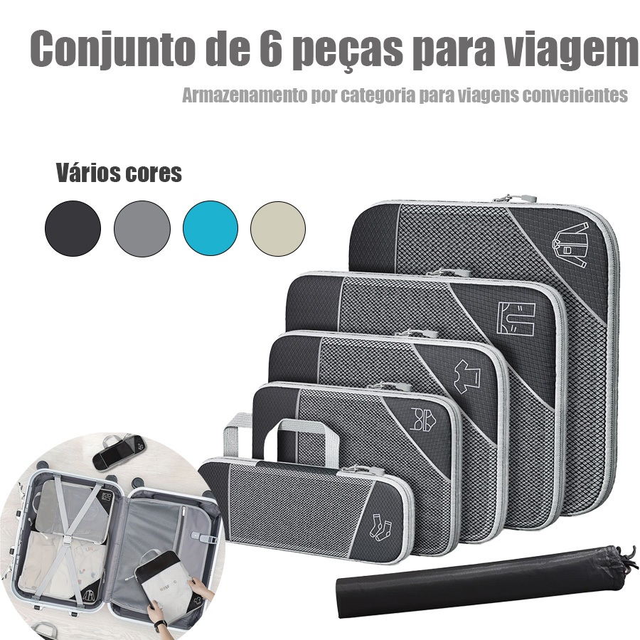 6 Peças Saco de Compressão Nylon Organizador de Bagagem para Viagem