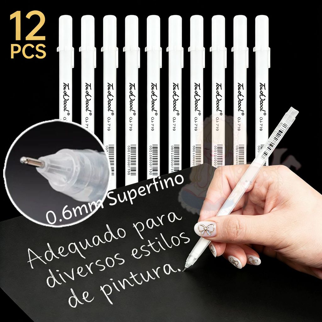 12pçs Canetas De Destaque Brancas 0.6mm , Criativas De Desenho E Marcação Para Arte , Escola , Trabalho De Design