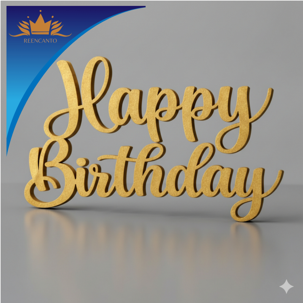 Happy Birthday MDF Plaquinha Decorativa Aniversario Festa Dourado