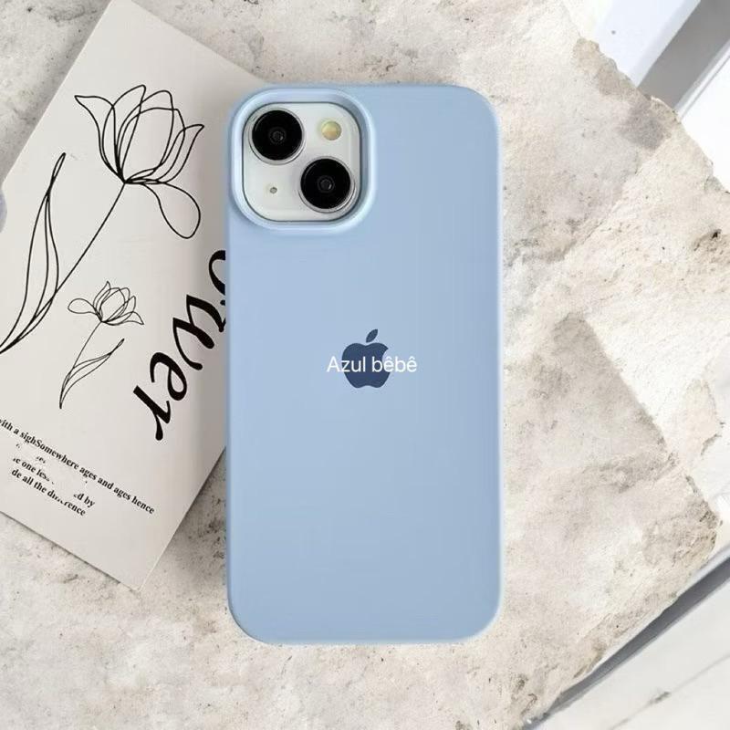Capa AZUL BEBÊ Para iPhone 17 11 12 13 14 15 16 XR X XS 7 8 Plus Pro Max 16E 17E Silicone Aveludada Com Logo