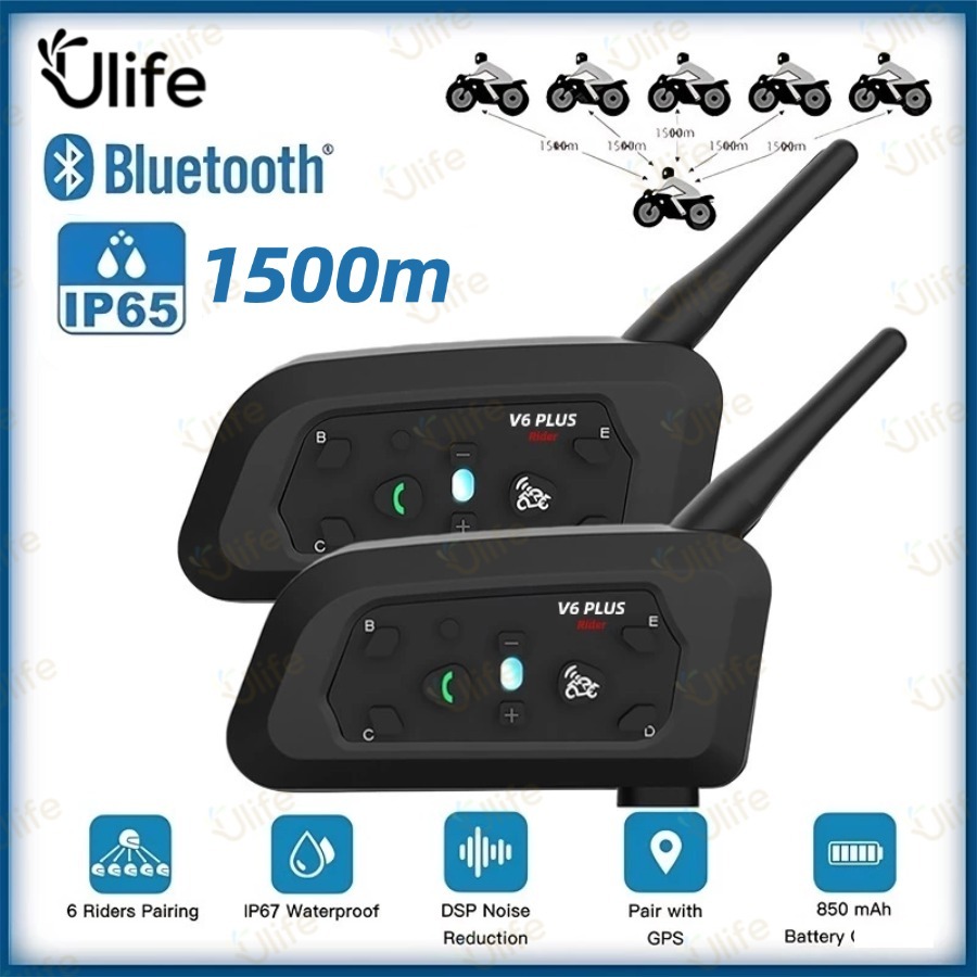 V6 Plus Interfone Para Capacete De Motocicleta 2 Vias 1500M , Bluetooth Sistema De Comunicação Redução De Ruído-UF em Oferta na Shopee