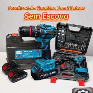 Brushless Parafusadeira Furadeira com 2 Bateria 21v 110v/220v S/escova kit ferramentas em Oferta na Shopee