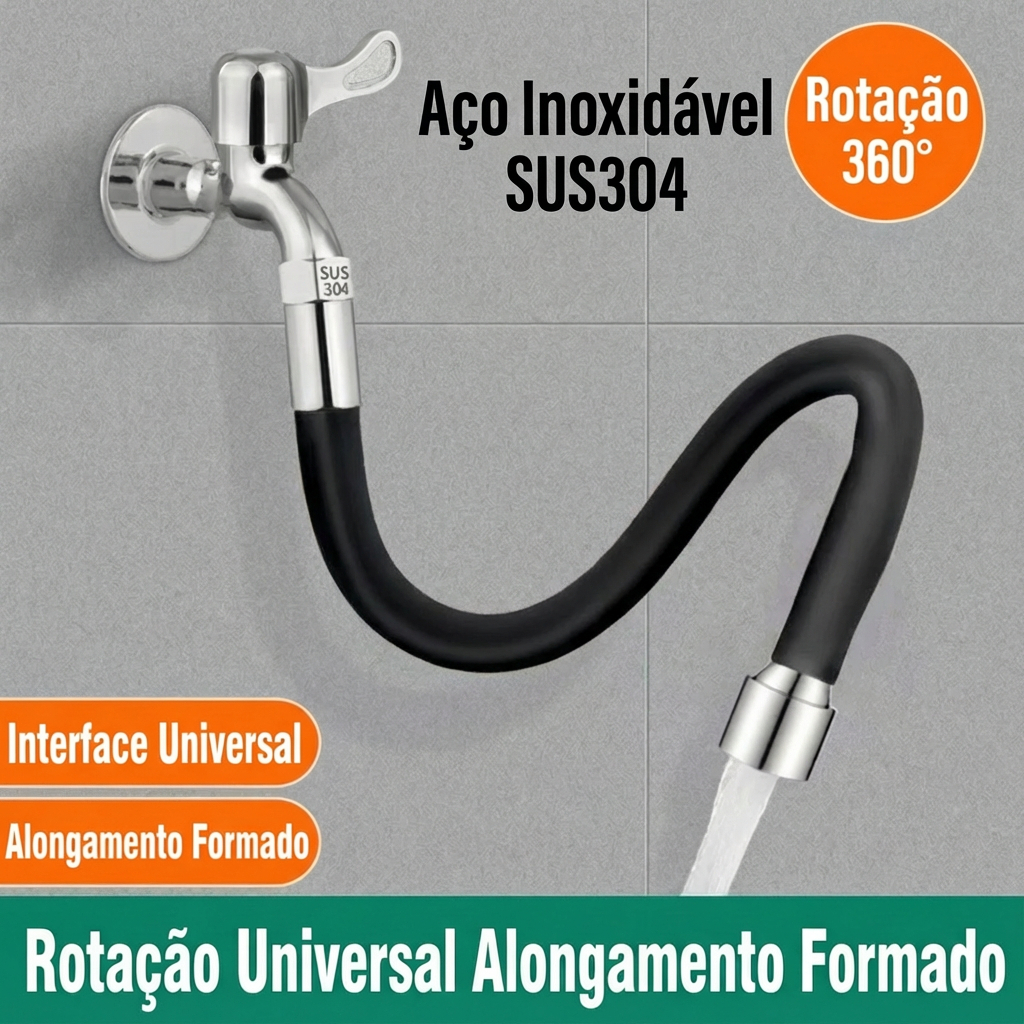 Extensor de Torneira Flexível 1/2 20/30/50cm Giro 360° Silicone