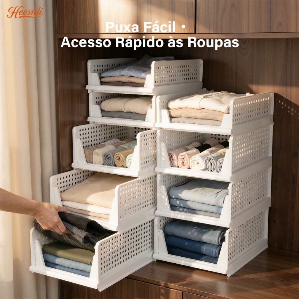 Caixa Organizadora Dobrável para Guarda-roupa, Deslizante e Fácil de Limpar – Tamanhos P e G Heemli