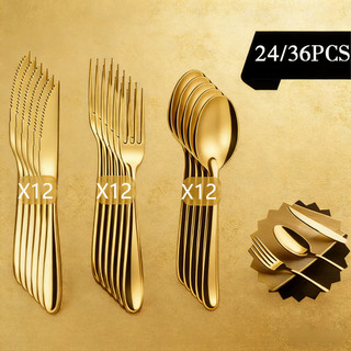 36/24 Peças Talheres de Aço Inox Dourada Garfo Colher Faca Faqueiro Casa e Decoração