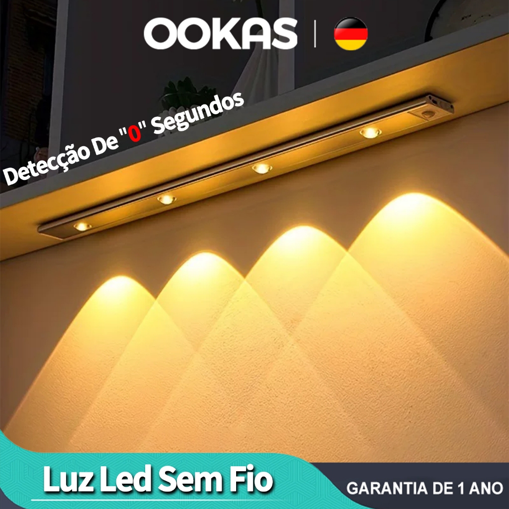 OOKAS 3 Cores Luz Led Sem Fio Recarregável 20/40/60CM Luminária De Parede Sensor De Movimento USB