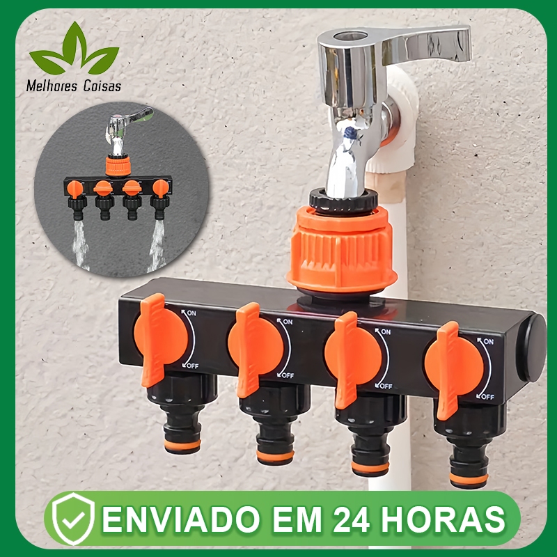 Divisor Distribuidor Mangueira Jardinagem 4 vias com 4 Interruptores Separados