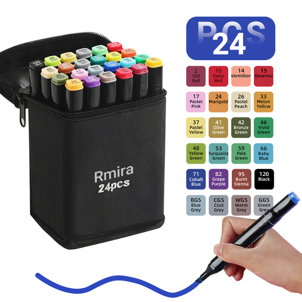 Canetas Marqueadoras Dupla Ponta Rmira 24 Cores | Para Desenho Arte Sketching Escolar Profissional