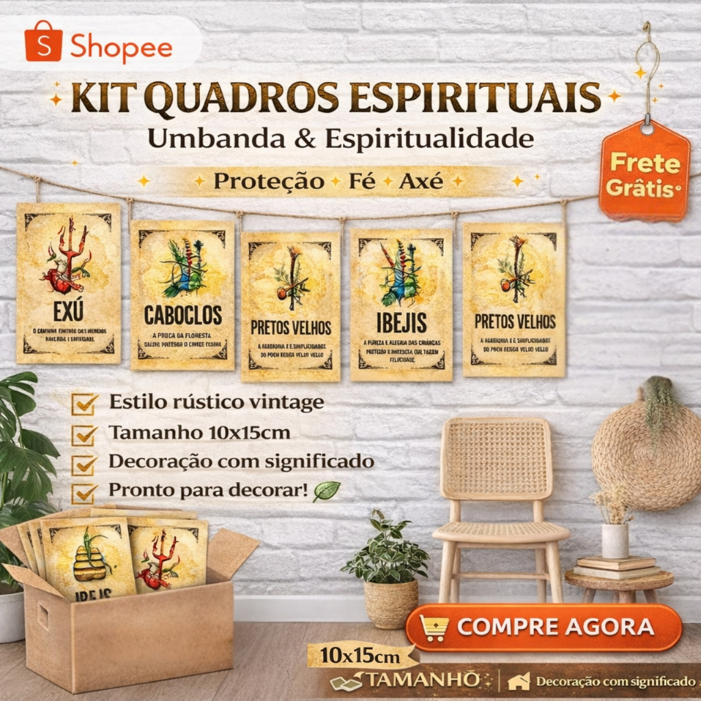 Kit 5 Quadros Orixás Elementos Quadrinhos Exu Pomba Gira Caboclos Pretos Velhos Decoração  Fé e Axé
