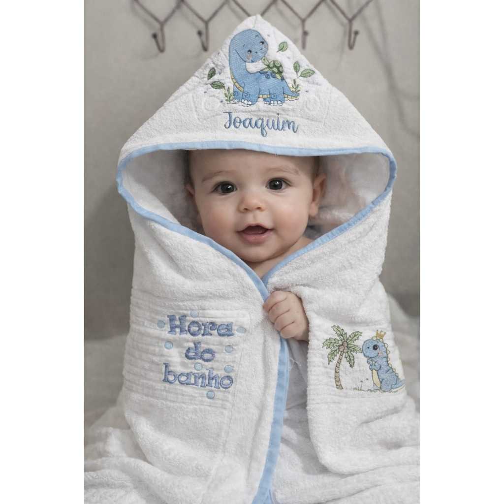 Toalha com Capuz Bebê Personalizada Nome Tema Infantil Algodão Banho Presente