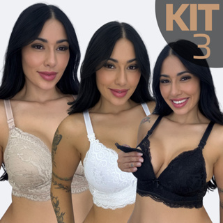 KIT 3 Sutiã Amamentação Premium Bojo Soft Não Amassa De Renda Reforçado Maternidade Gestante Pós Parto Confortável em Oferta na Shopee