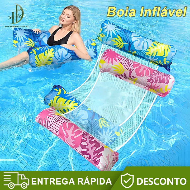 Bóia de Piscina Inflável com Rede Flutuante Colchão Inflável para Adulto, Conforto e Lazer na Piscina