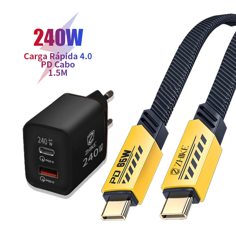 PD Cabo Carregador Carregamento Rápido Tipo C 65W iP 20W 1.5M Fio Trançado De Nylon Com Adaptador GaN 240 W em Oferta na Shopee