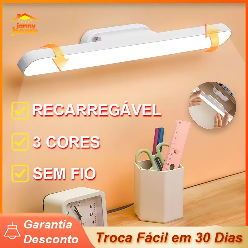 Luminária Led Sobrepor Bastão Recarregável  Magnética Luz 3 cores Em 1 Ajuste 90° USB Sem Fio