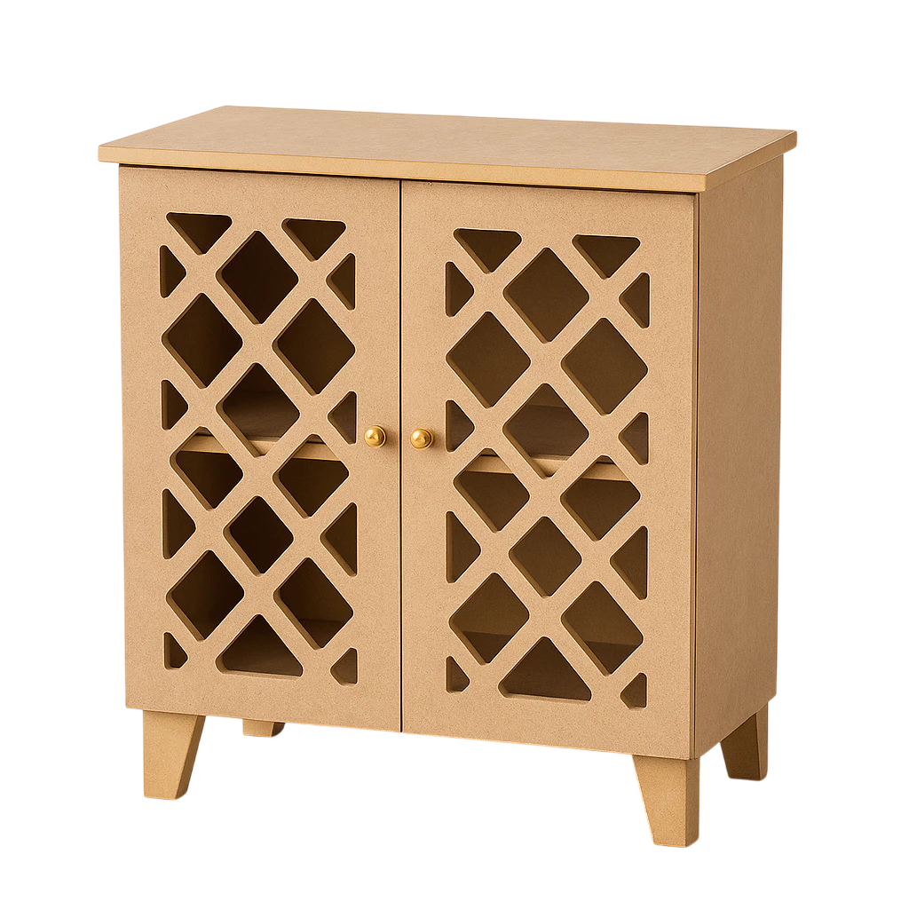 Comoda Persiana Treliça 2 Portas MDF Cru Multiuso Decorativa Organizador Mesa Festa Buffet Aparador Montavel Rustico