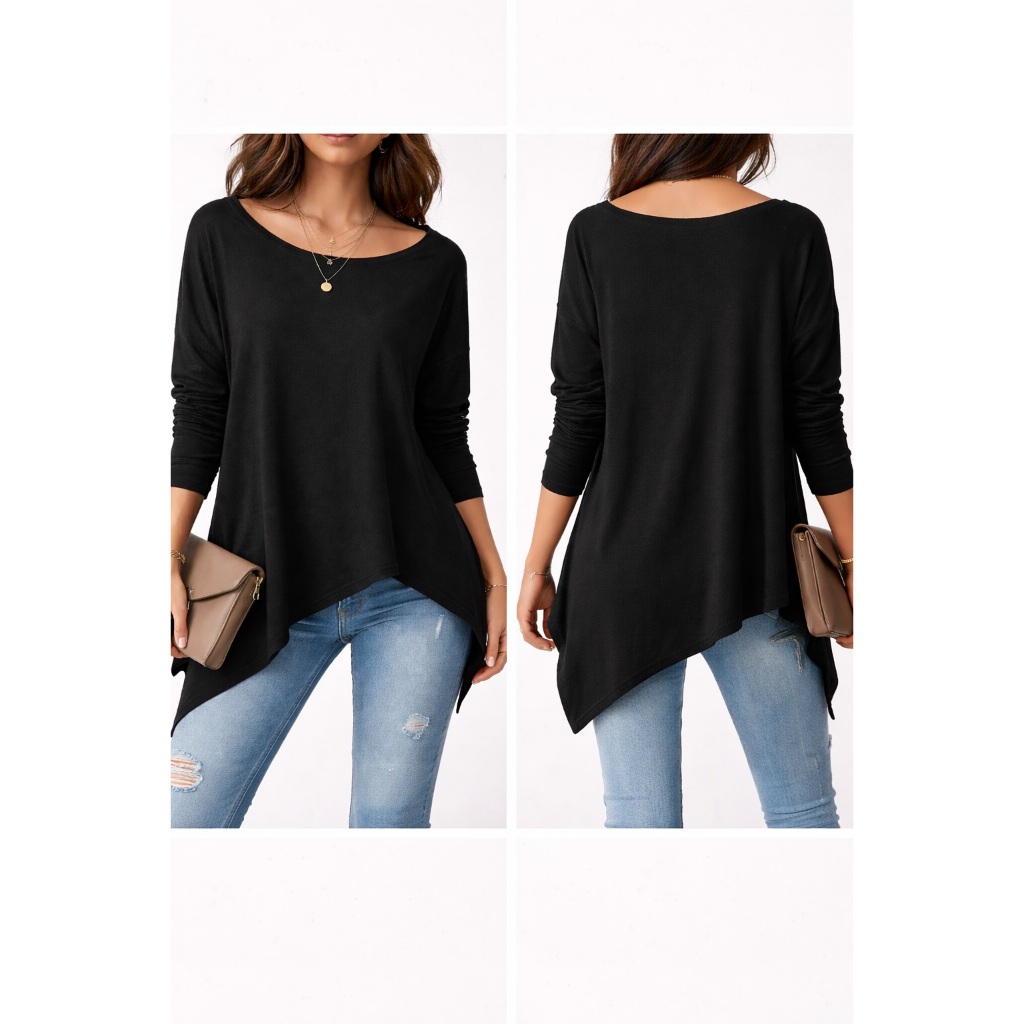 Blusa Feminina Manga Longa Assimétrica Blusa de Frio Confortável Visco Lycra