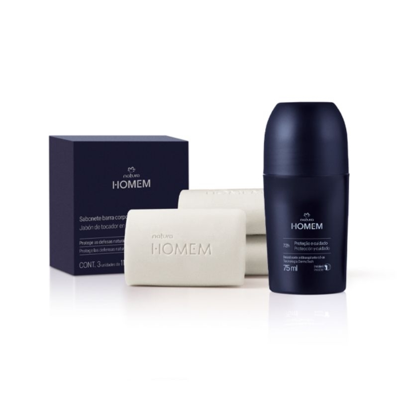 Kit Desodorante Roll-on e Sabonete Corpo e Barba Natura Homem (2 produtos)
