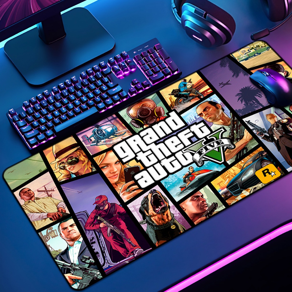 Mouse Pad GTA  5 Gamer XXL Antiderrapante Setup Speed Extra Grande Diversas Borda Costurada