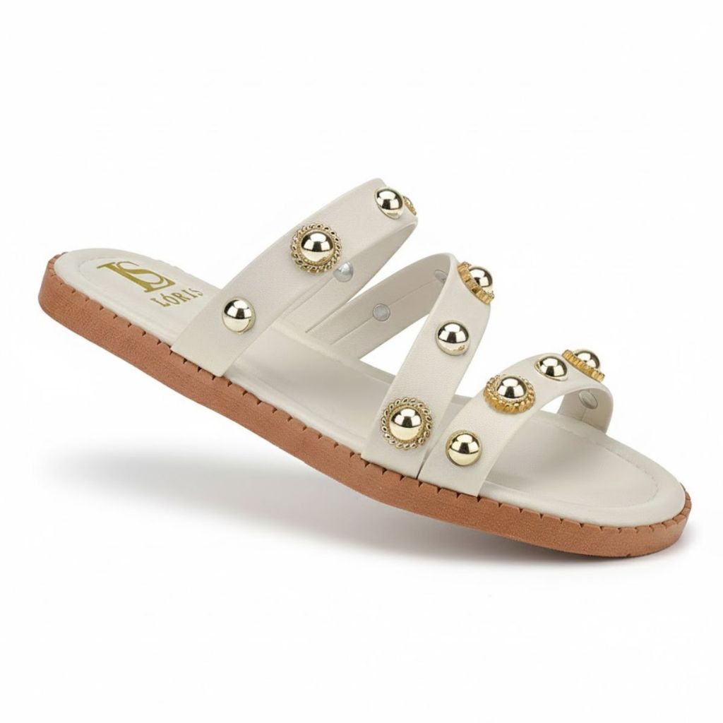 Rasteira Sandália com Rebite Dourado Tiras em Z Feminina Palmilha Luxo Rasteirinha 098 em Oferta na Shopee