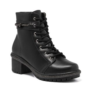 Bota Coturno Feminino Stessy Shoes Cano Curto Strass Tratorada Saltinho Confortável Blogueira em Oferta na Shopee