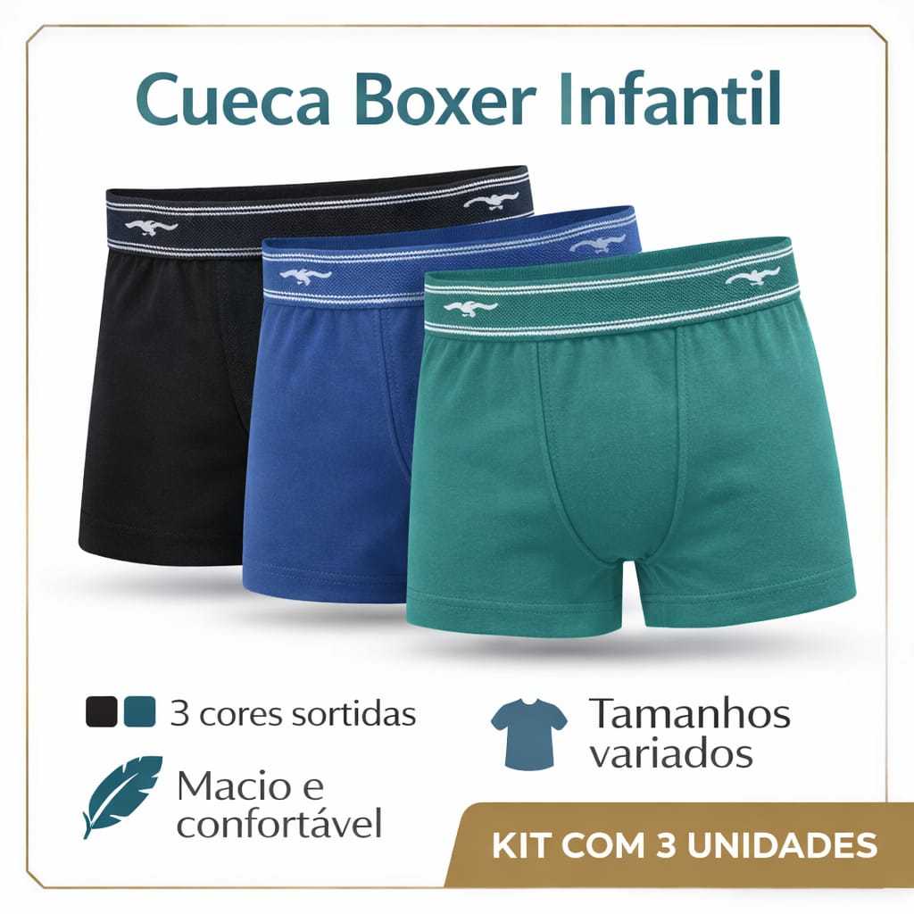 Kit 3 - Cueca Masculina Infantil Boxer Sem Costura Zee Rucci