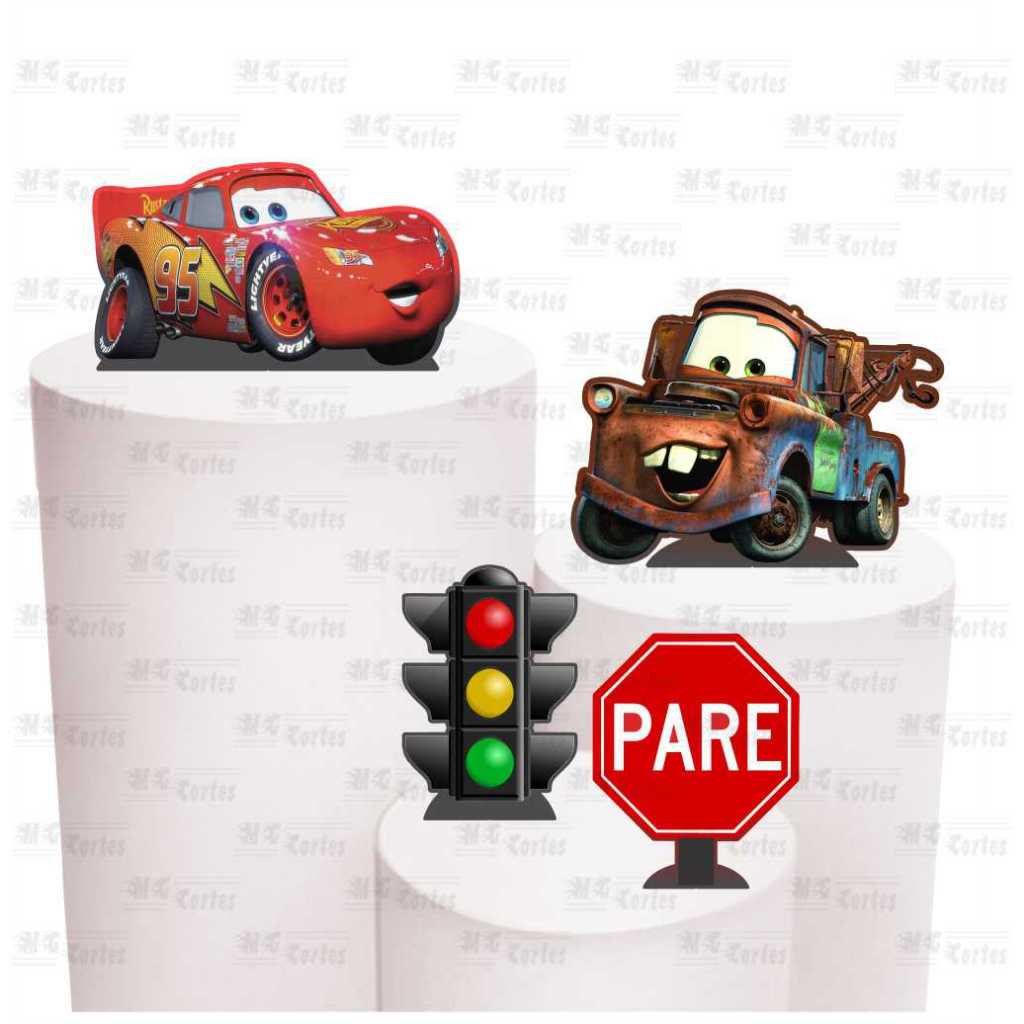 Totem Decorativo Carros Kit 4 Displays 20cm MDF Cortado a Laser Decoração de Festa