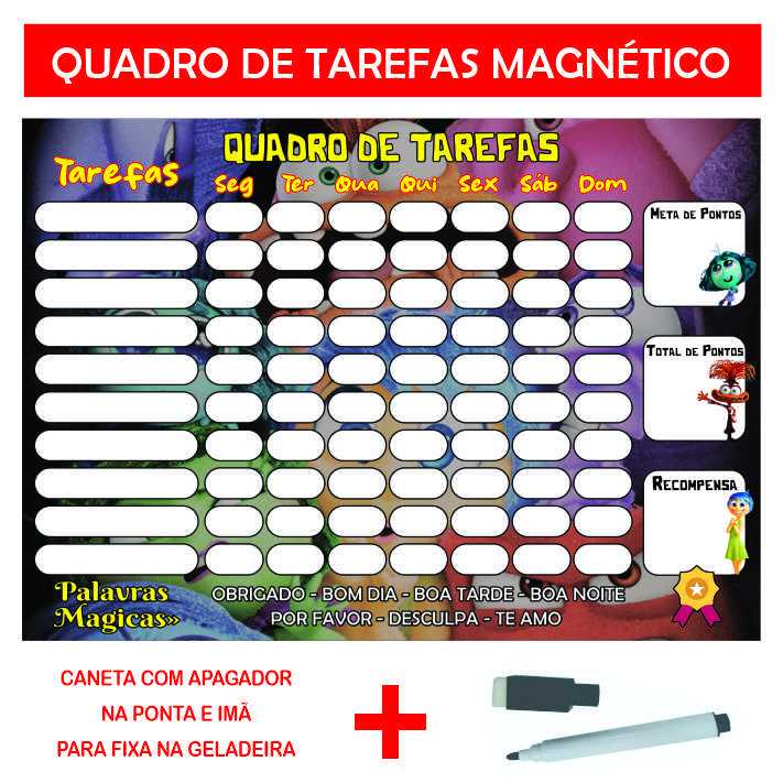 Quadro de Rotina Infantil com Imã Quadro de tarefas diárias Infantil Divertidamente