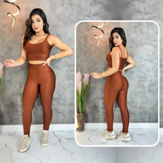 Conjunto calça com top removível legging feminina cintura alta suplex power grossa academia fitness em Oferta na Shopee