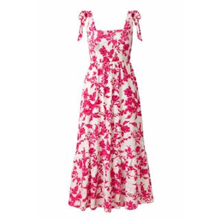 Vestido floral longuete rosa soltinho com compressão na cintura e busto em Oferta na Shopee