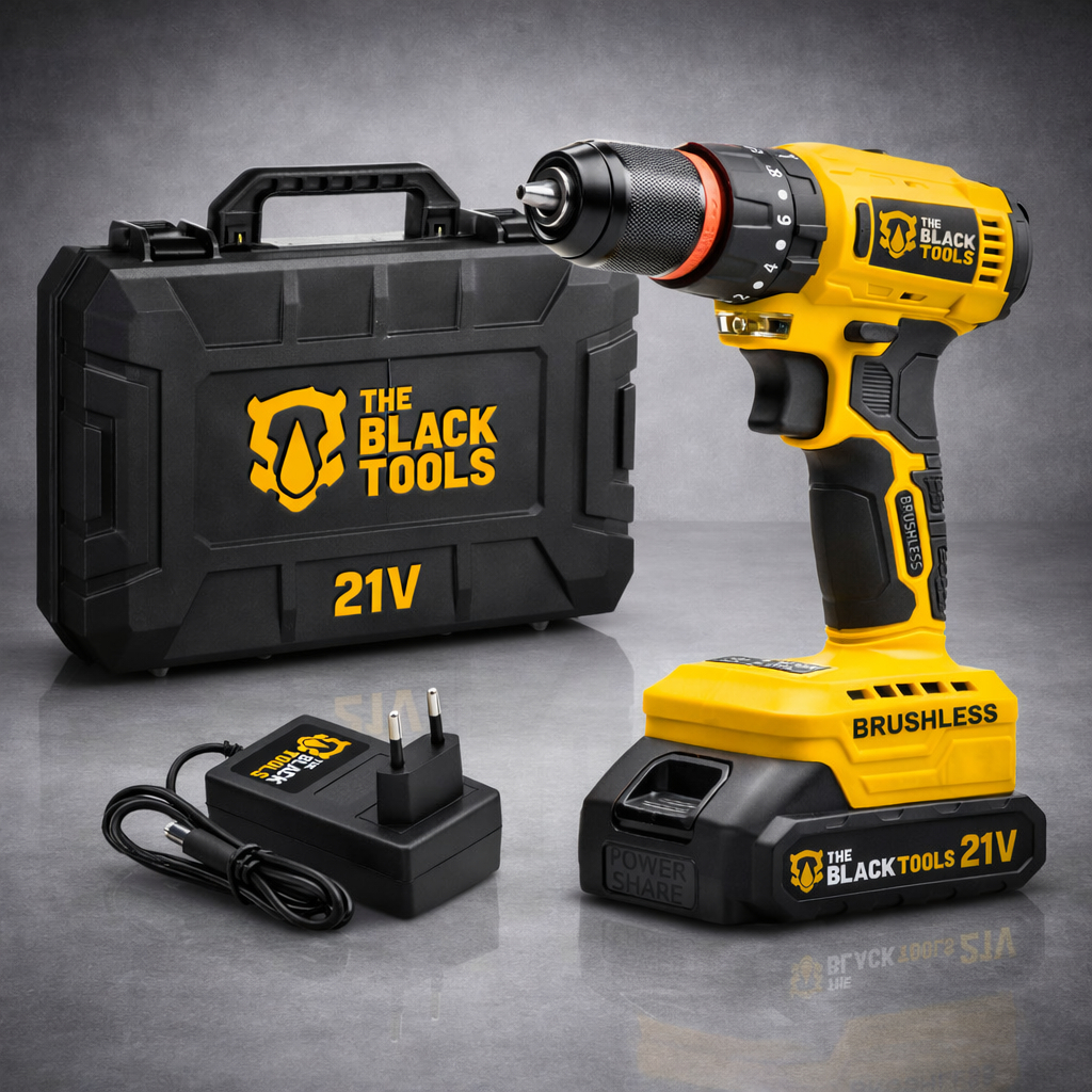 Parafusadeira Furadeira Impacto The Black Tools Motor Brushless 50Nm Mandril De Aço 3/8 Com Maleta