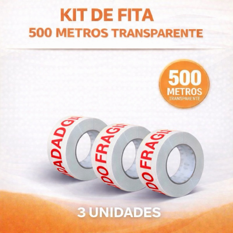 Fita Adesiva Durex 500 Metros kit com 3 Unidades Cuidado Frágil