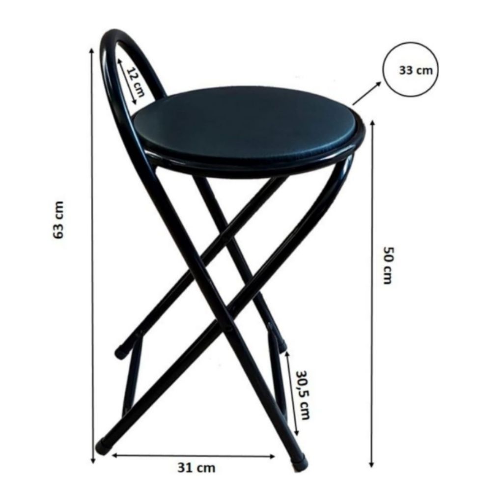 Kit 2/4 Banquetas Cadeira Baixa 63cm Dobrável Bar Mesa Boteco Preta Estofado Confortável