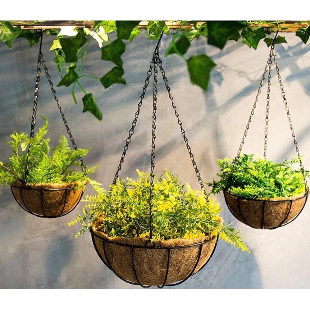 Vaso Suporte Pendente Com Corrente 35cm de altura Fibra De Coco Decoração Casa e Jardim