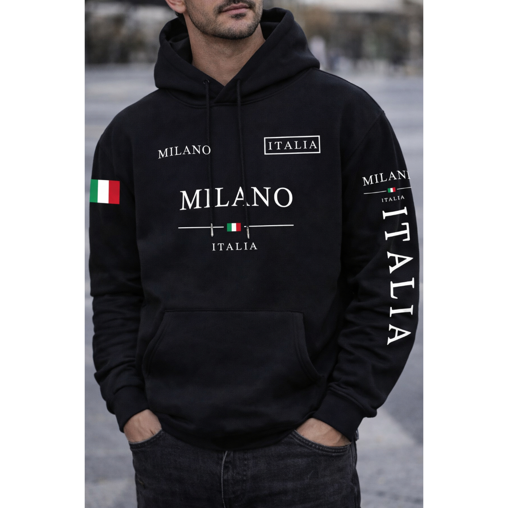 Moletom Estampado Blusa de Frio Algodão Premium Milano Itália Bandeira País Unissex