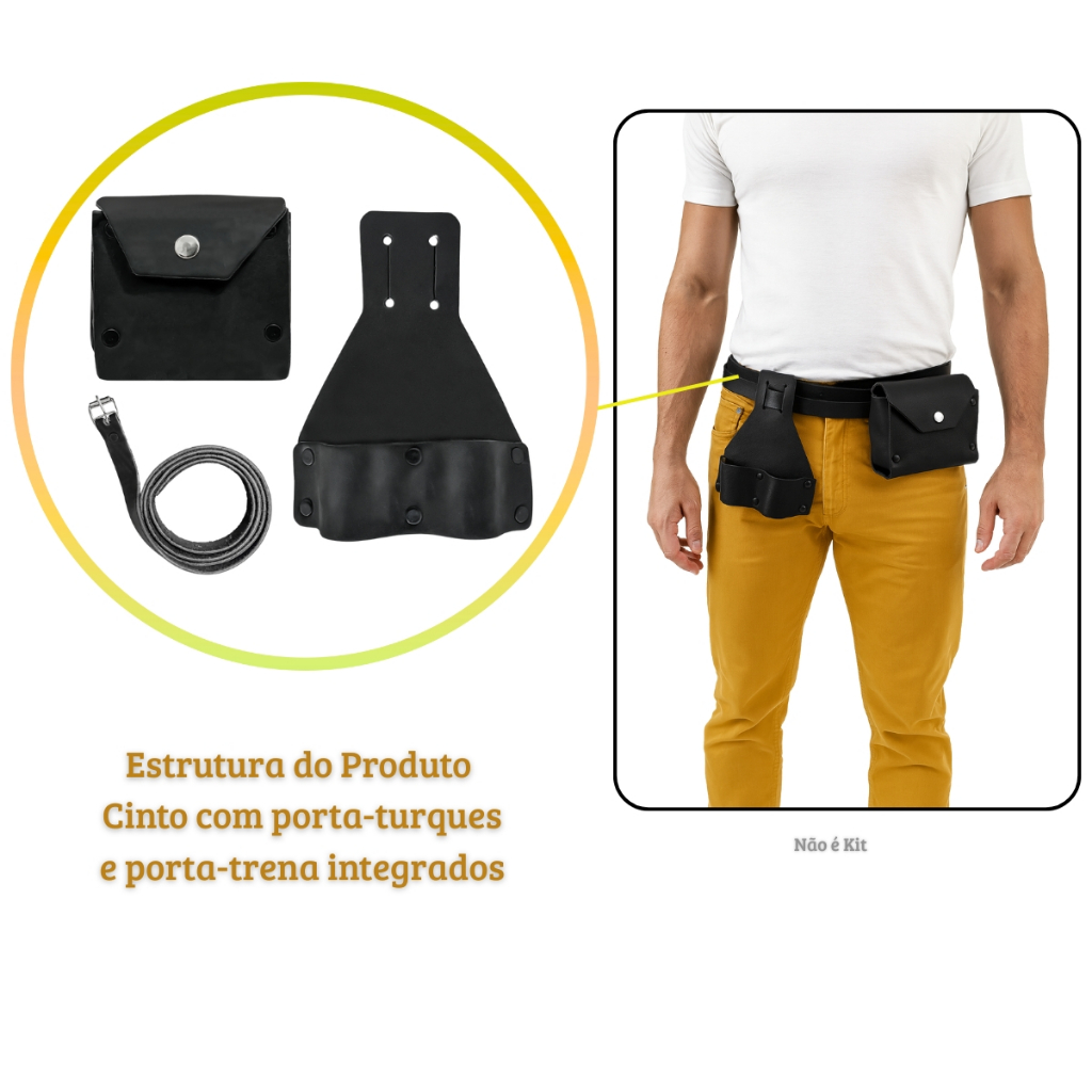 Cinto Armador de Couro Legítimo com Porta-Turques e Porta-Trena Integrados em Oferta na Shopee