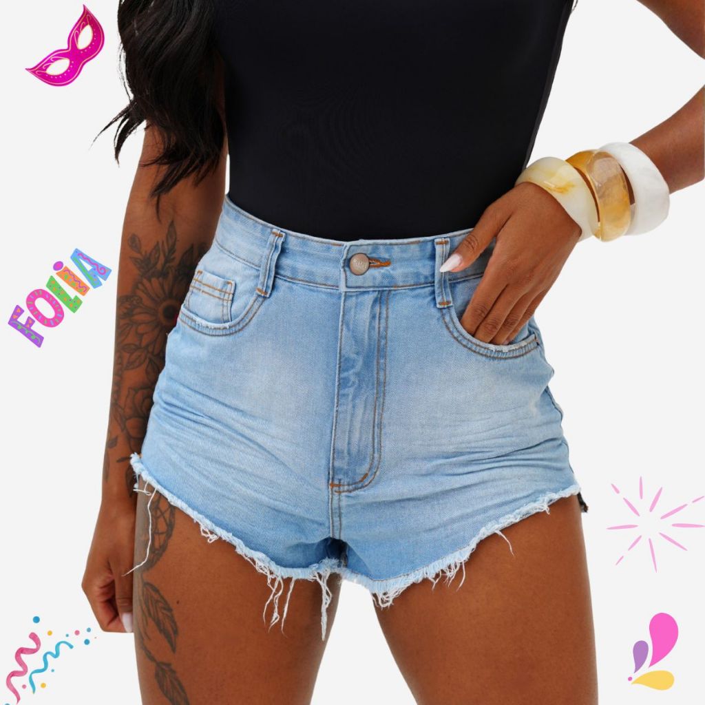 Short Jeans Feminino Claro Desfiado com Degrau – Estilo e Conforto em 100% Algodão Ano Novo Lançamento Promoção em Oferta na Shopee