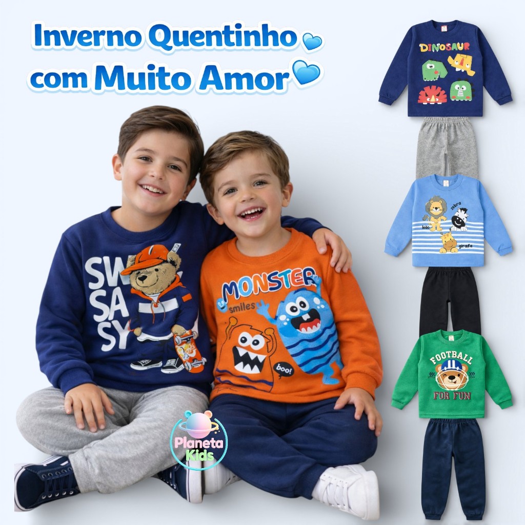 Kit 6 Peças Moletom Masculino Infantil Juvenil Menino Tamanhos 1 ao 12